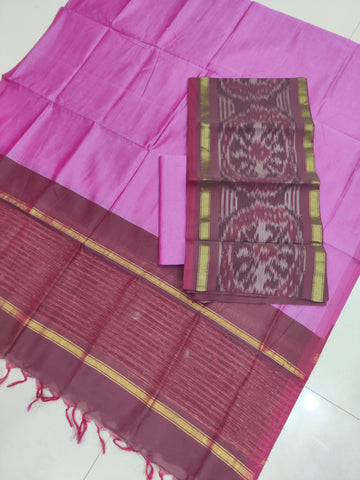 Pink - 3PC HANDLOOM SILK COTTON POCHAMPALLY IKAT DRESS MATERIAL SET 09