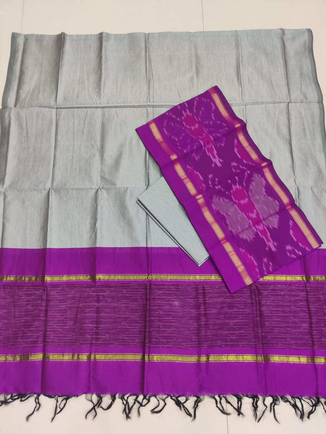Pink - 3PC HANDLOOM SILK COTTON POCHAMPALLY IKAT DRESS MATERIAL SET 11