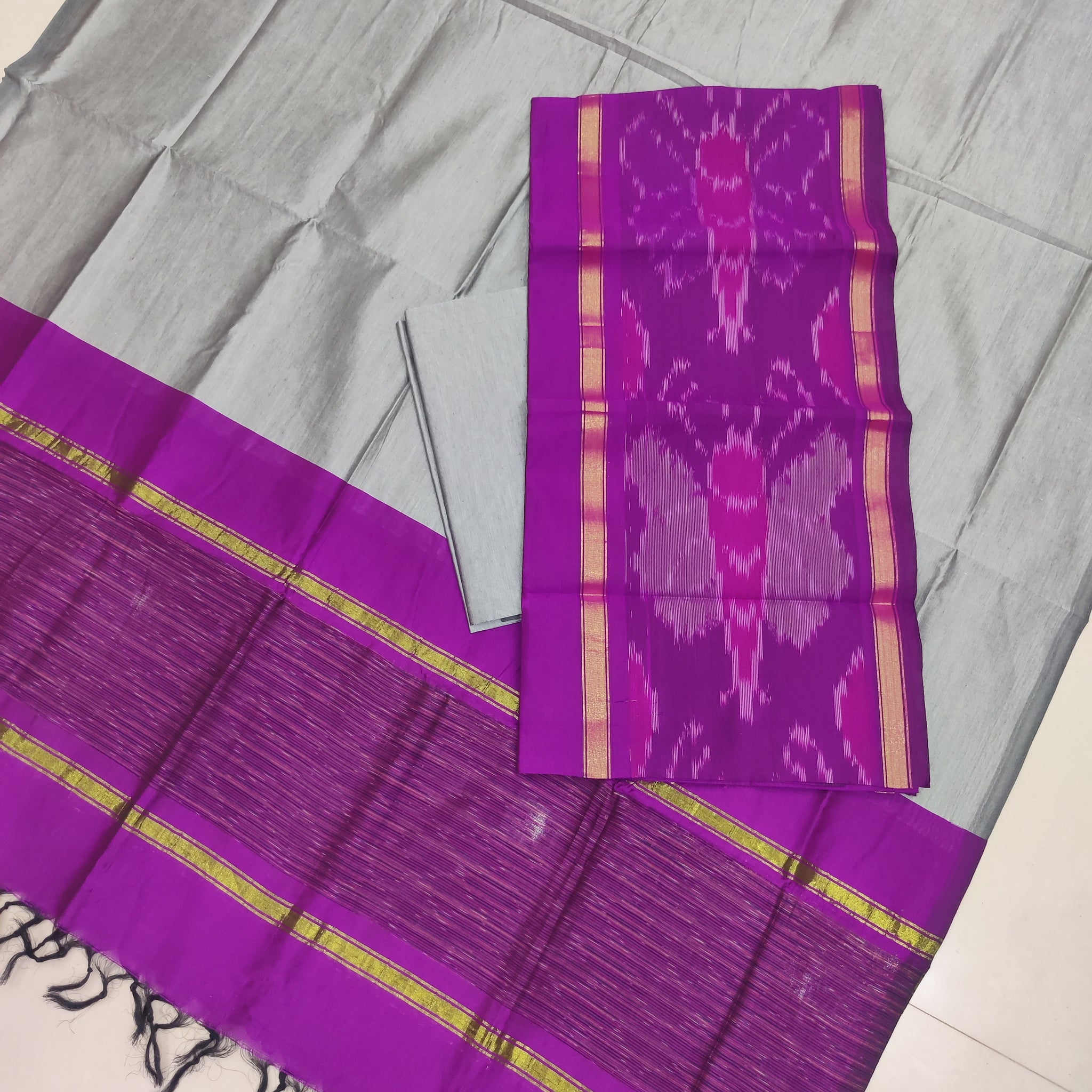 Pink - 3PC HANDLOOM SILK COTTON POCHAMPALLY IKAT DRESS MATERIAL SET 11