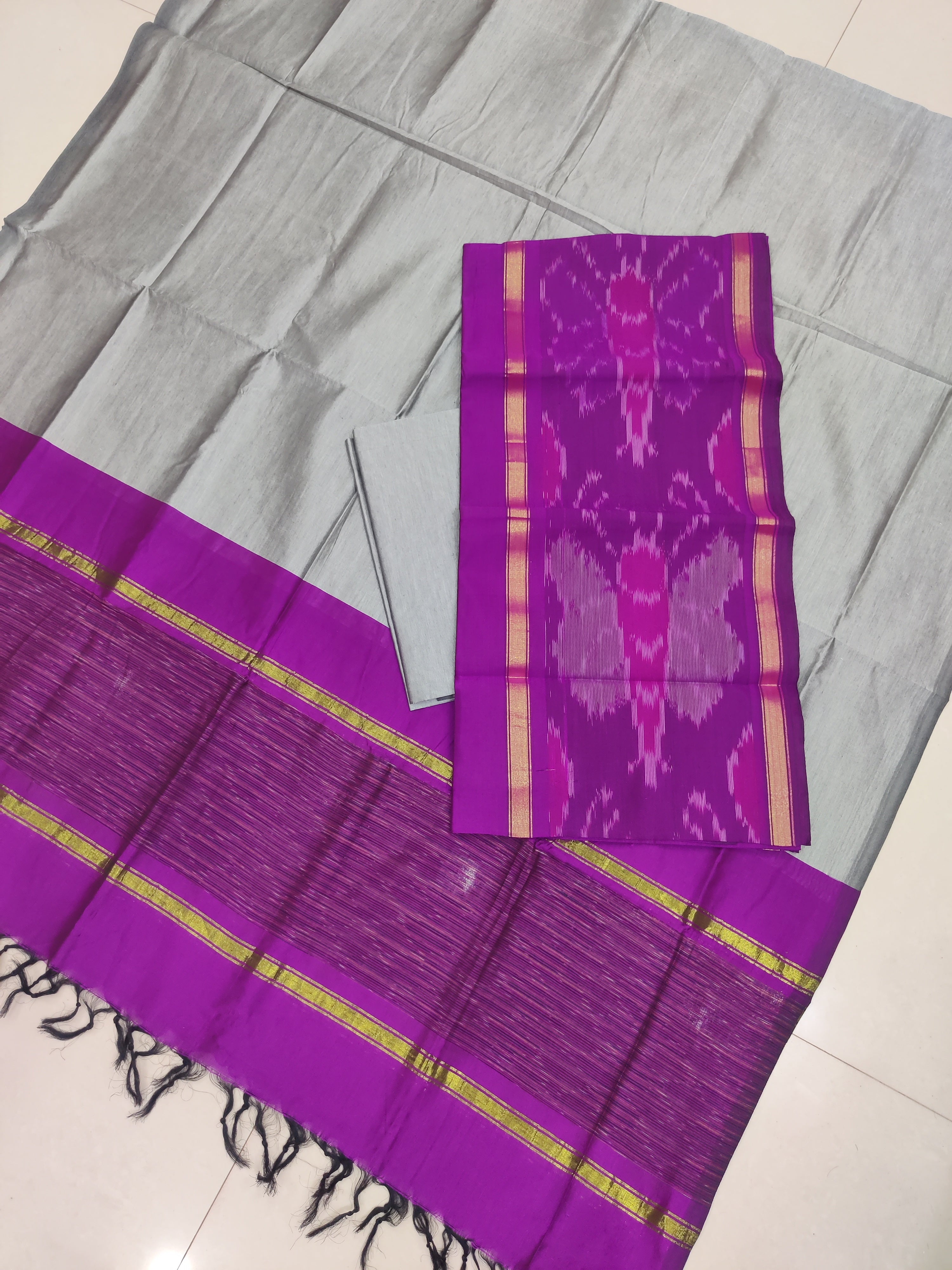 Pink - 3PC HANDLOOM SILK COTTON POCHAMPALLY IKAT DRESS MATERIAL SET 11