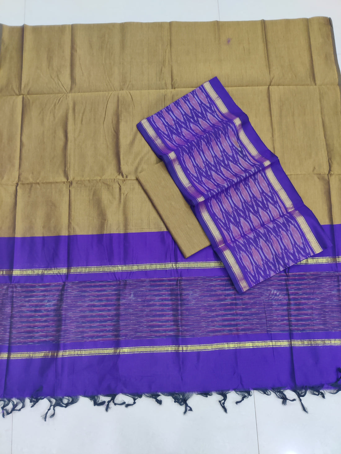 purple - 3PC HANDLOOM SILK COTTON POCHAMPALLY IKAT DRESS MATERIAL SET 12