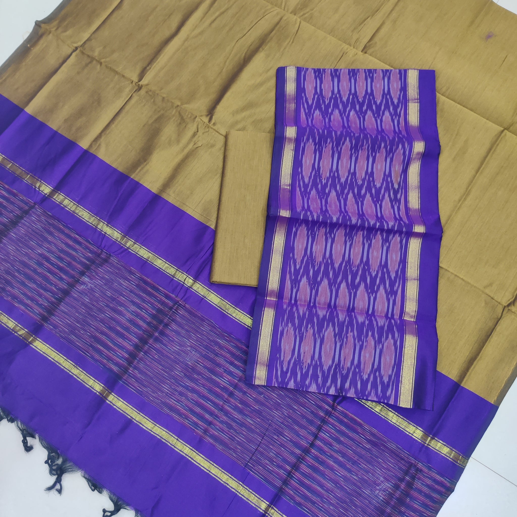 purple - 3PC HANDLOOM SILK COTTON POCHAMPALLY IKAT DRESS MATERIAL SET 12