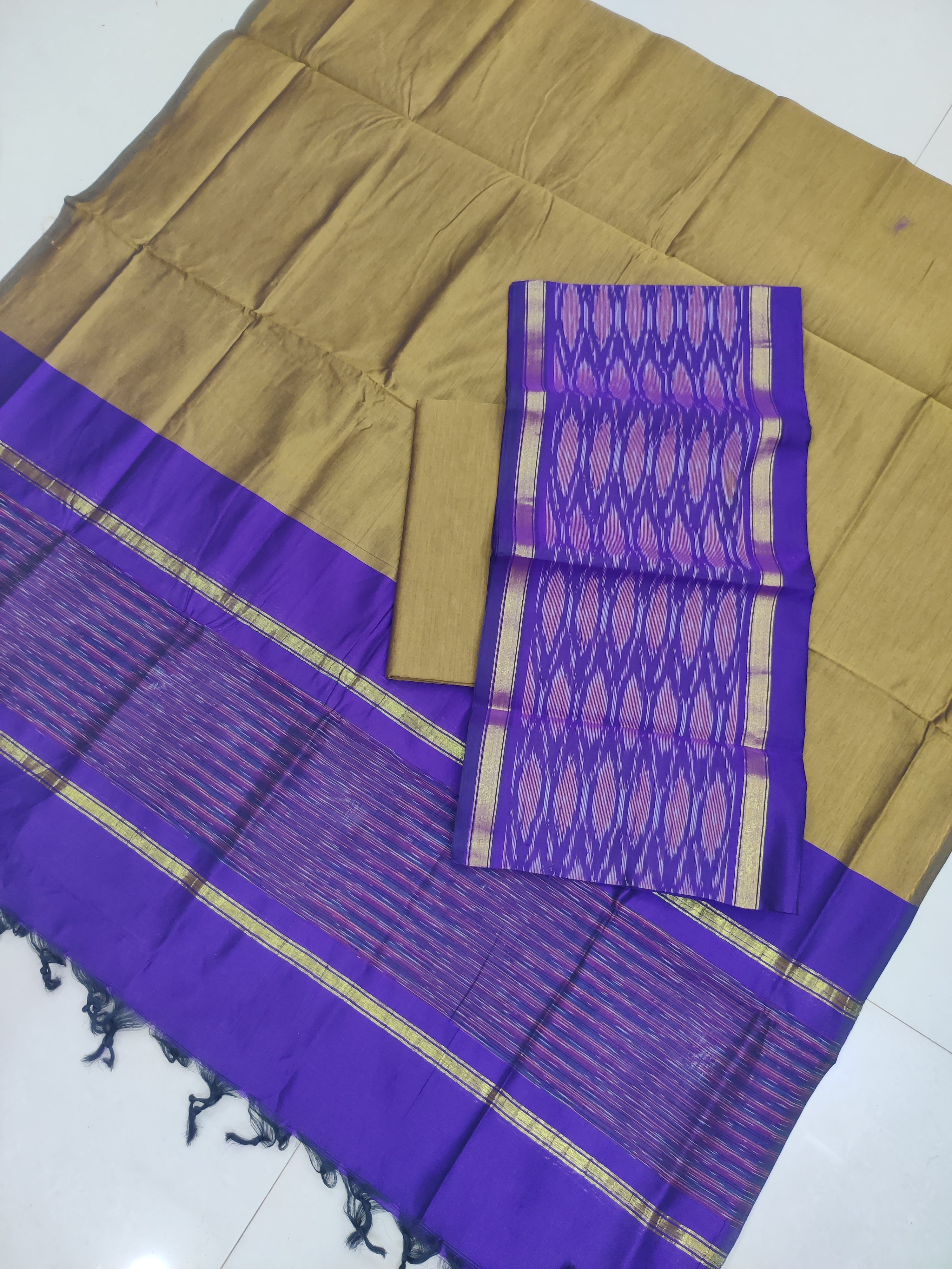 purple - 3PC HANDLOOM SILK COTTON POCHAMPALLY IKAT DRESS MATERIAL SET 12