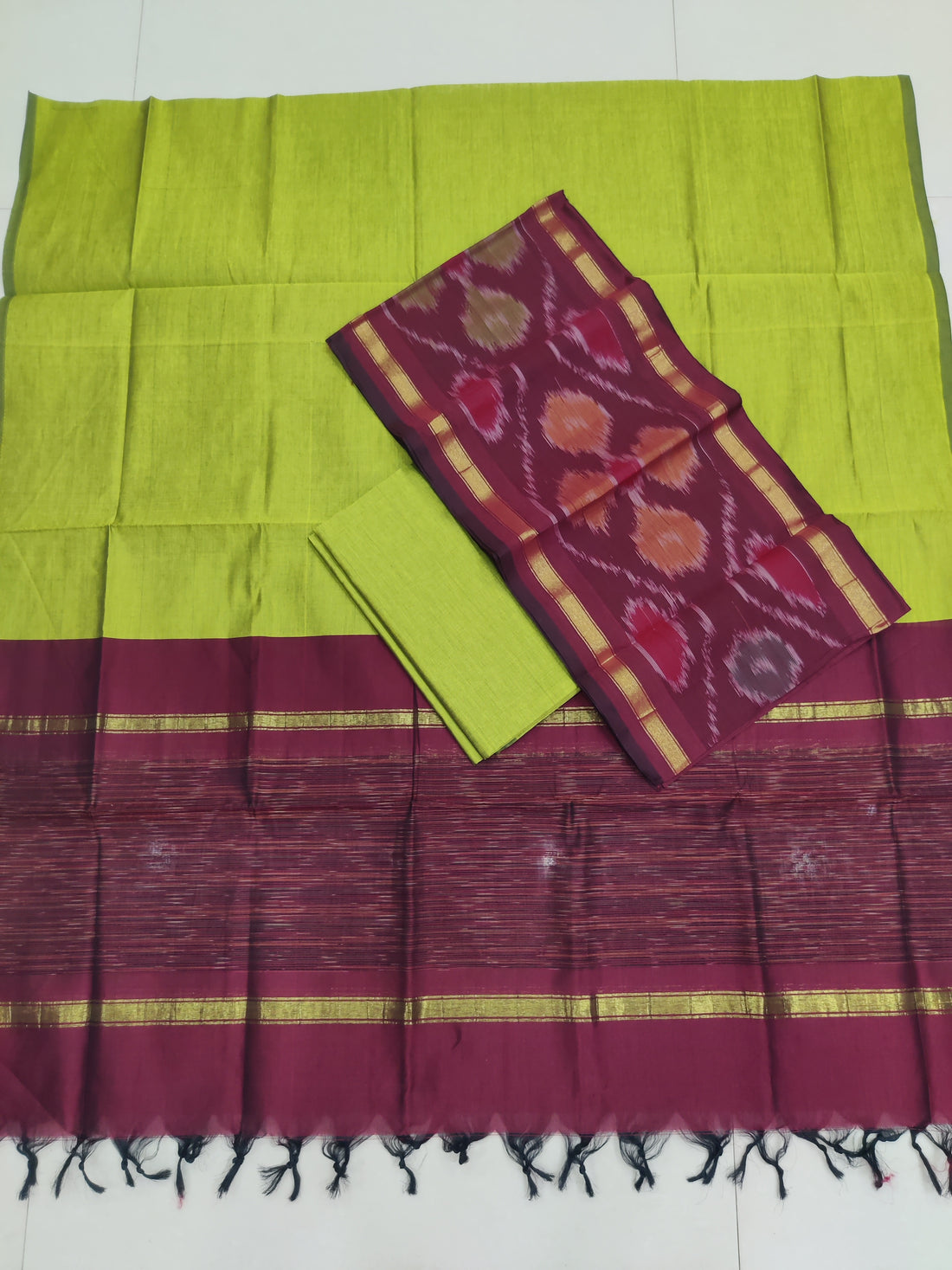Brown - 3PC HANDLOOM SILK COTTON POCHAMPALLY IKAT DRESS MATERIAL SET 13