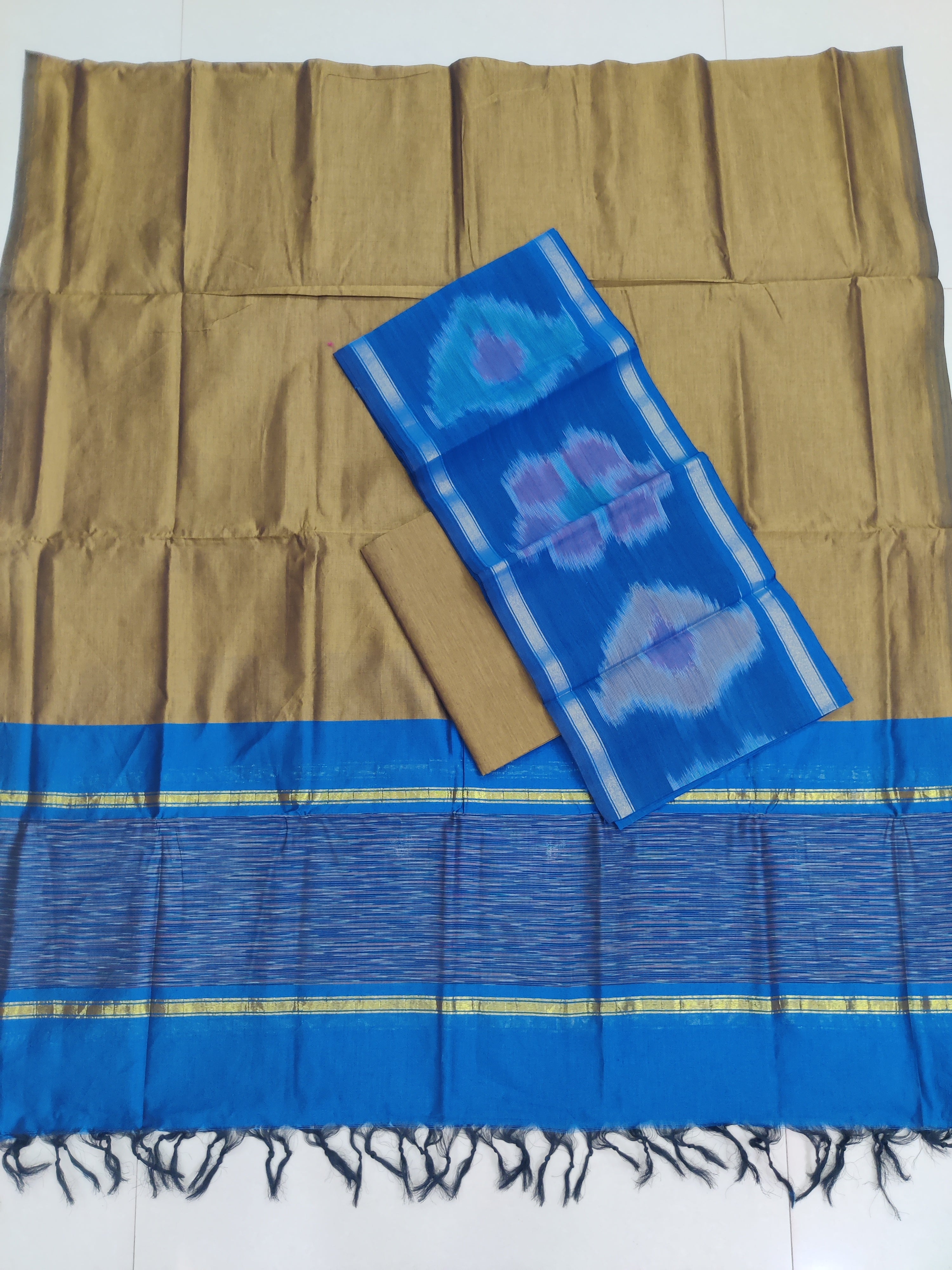Skyblue - 3PC HANDLOOM SILK COTTON POCHAMPALLY IKAT DRESS MATERIAL SET 02