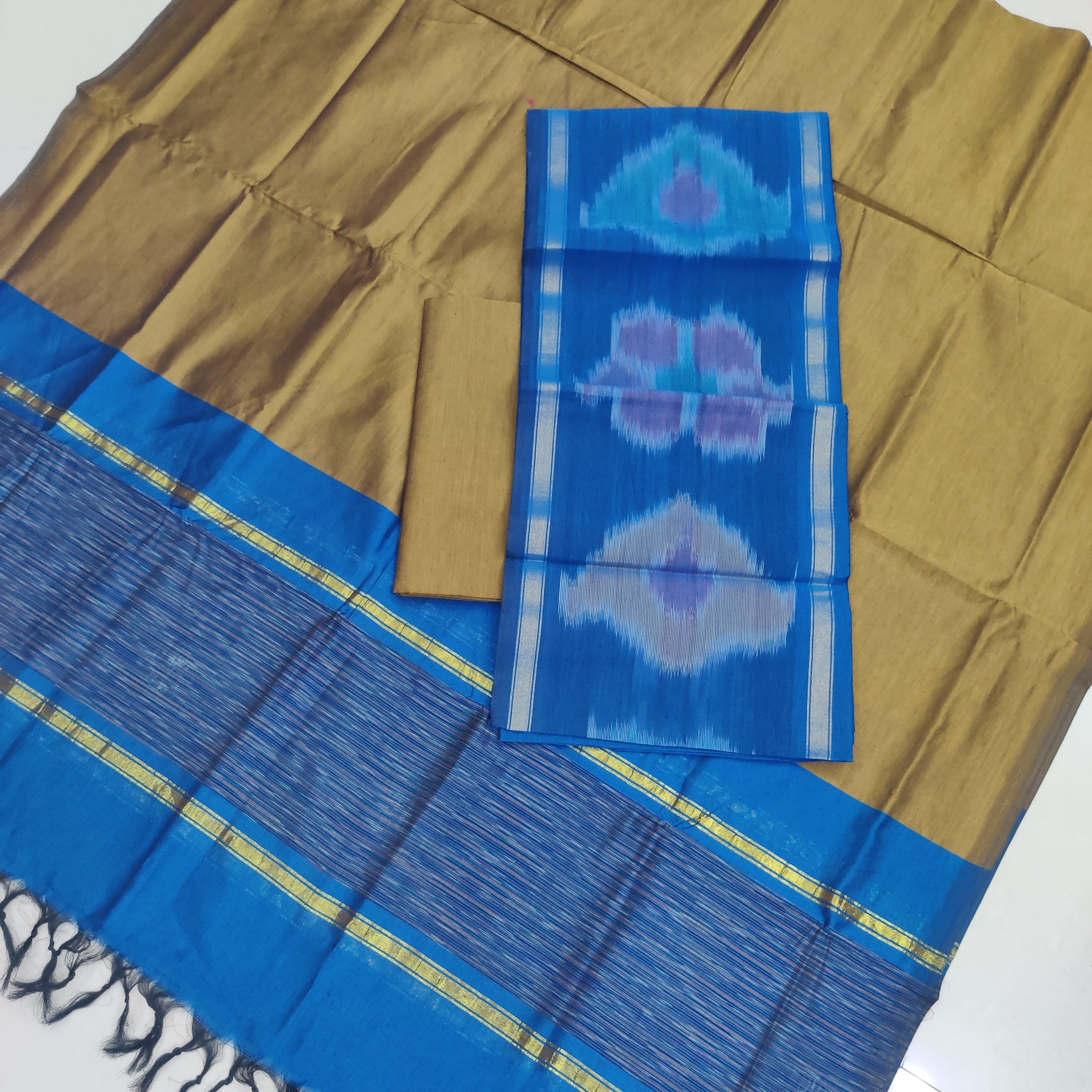 Skyblue - 3PC HANDLOOM SILK COTTON POCHAMPALLY IKAT DRESS MATERIAL SET 02