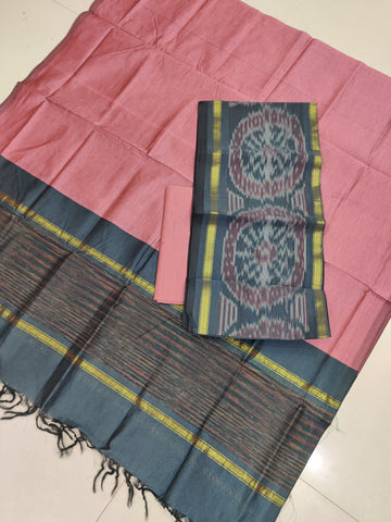 Green - 3PC HANDLOOM SILK COTTON POCHAMPALLY IKAT DRESS MATERIAL SET 17