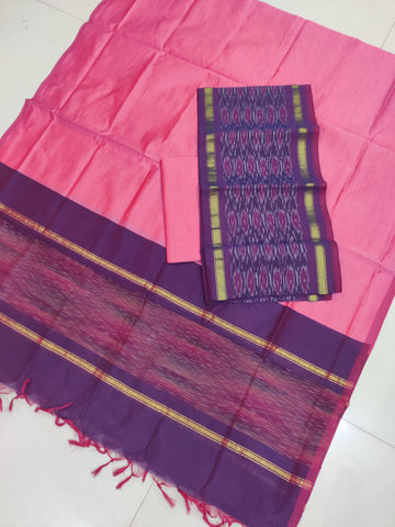 Pink - 3PC HANDLOOM SILK COTTON POCHAMPALLY IKAT DRESS MATERIAL SET 18