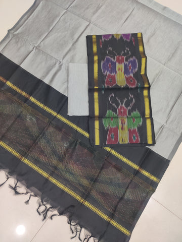 Black - 3PC HANDLOOM SILK COTTON POCHAMPALLY IKAT DRESS MATERIAL SET 19