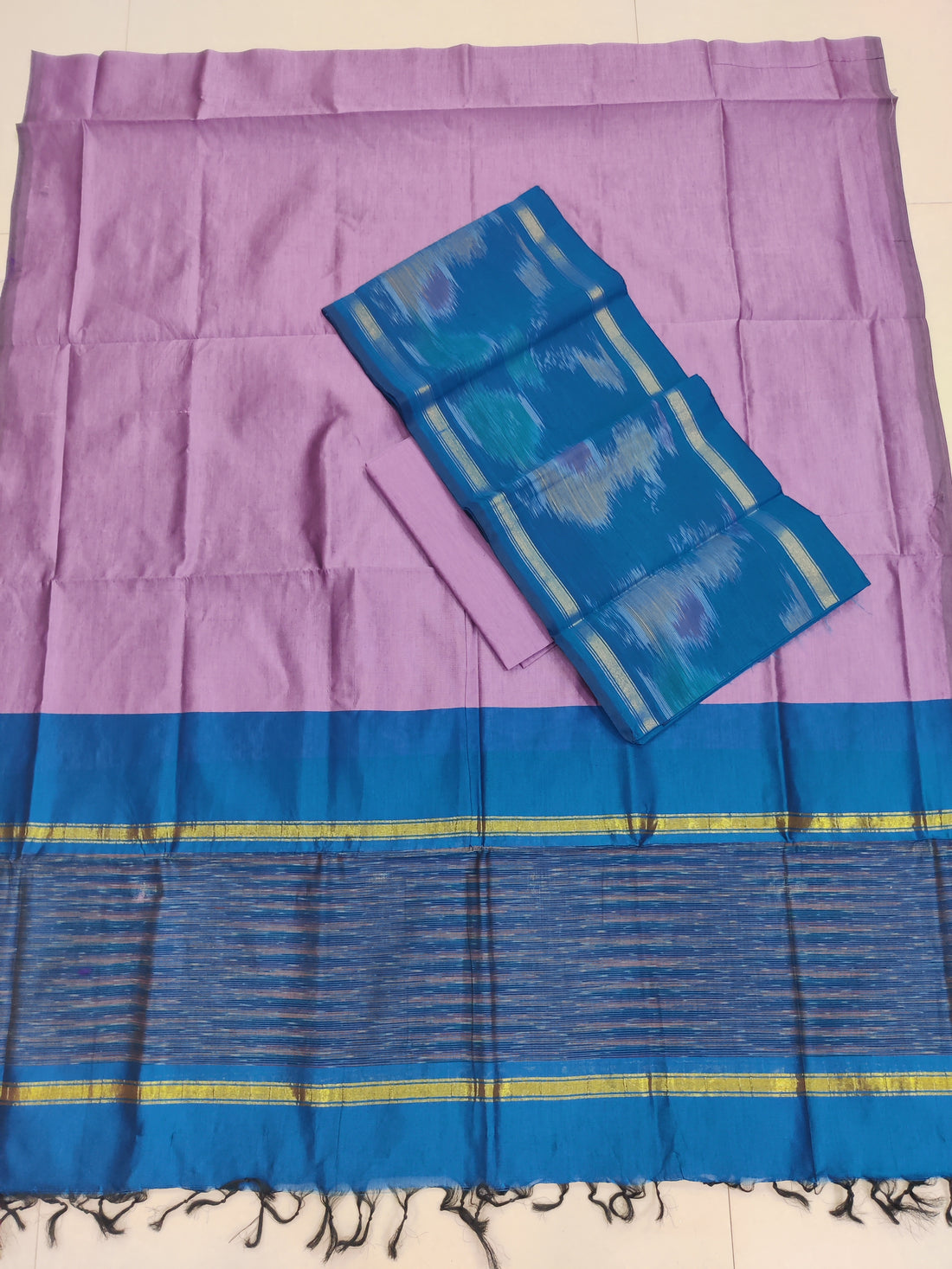 Skyblue - 3PC HANDLOOM SILK COTTON POCHAMPALLY IKAT DRESS MATERIAL SET 21