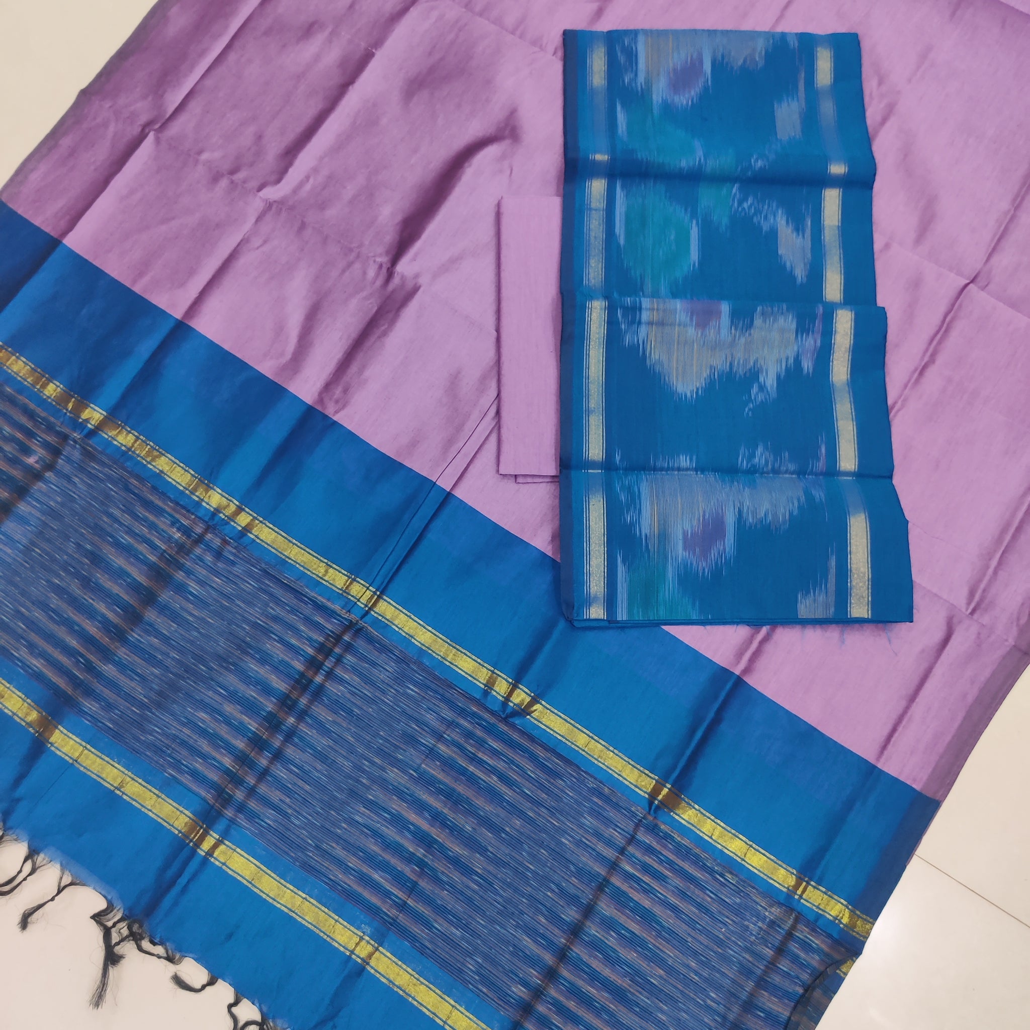 Skyblue - 3PC HANDLOOM SILK COTTON POCHAMPALLY IKAT DRESS MATERIAL SET 21