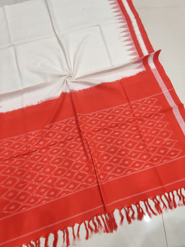 Orange - POCHAMPALLY DOUBLE IKAT COTTON HANDLOOM DUPATTA 03