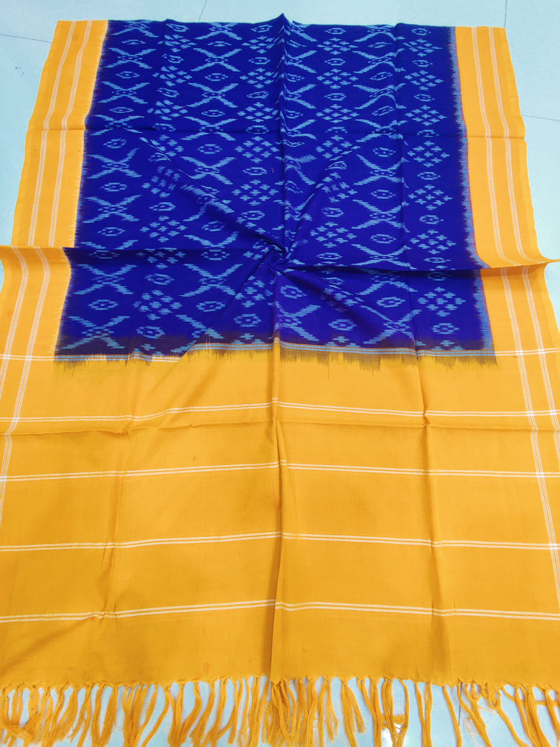 Yellow - POCHAMPALLY DOUBLE IKAT COTTON HANDLOOM DUPATTA 04