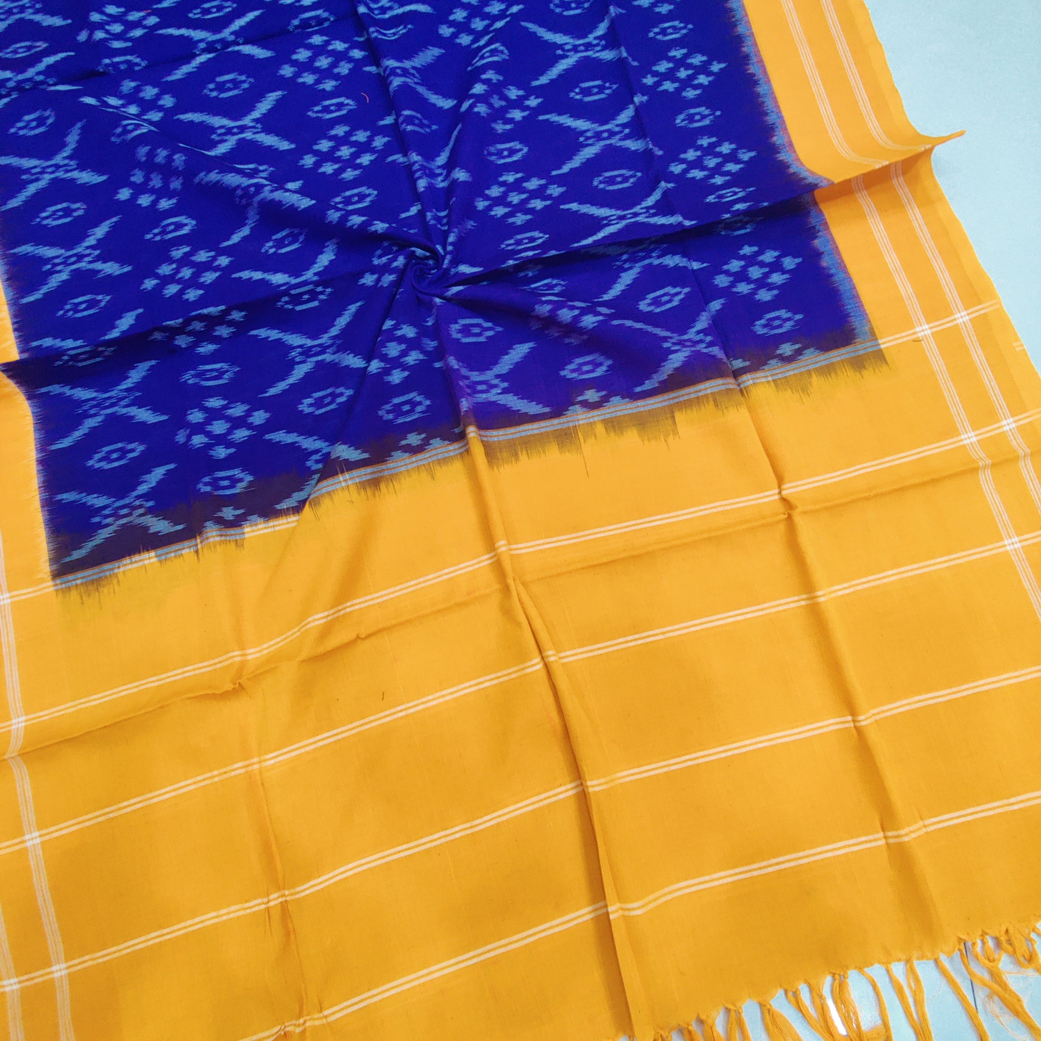 Yellow - POCHAMPALLY DOUBLE IKAT COTTON HANDLOOM DUPATTA 04