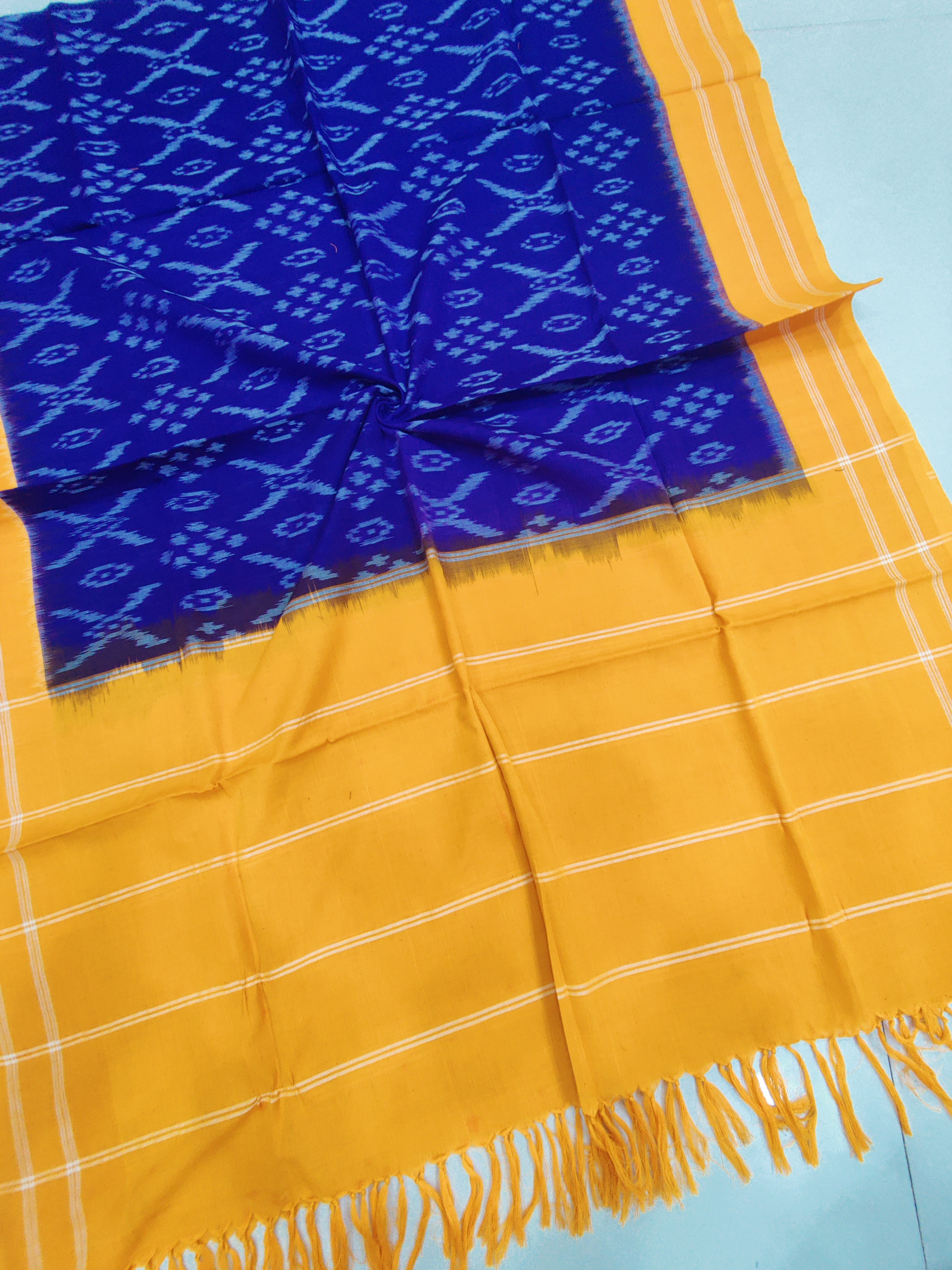 Yellow - POCHAMPALLY DOUBLE IKAT COTTON HANDLOOM DUPATTA 04