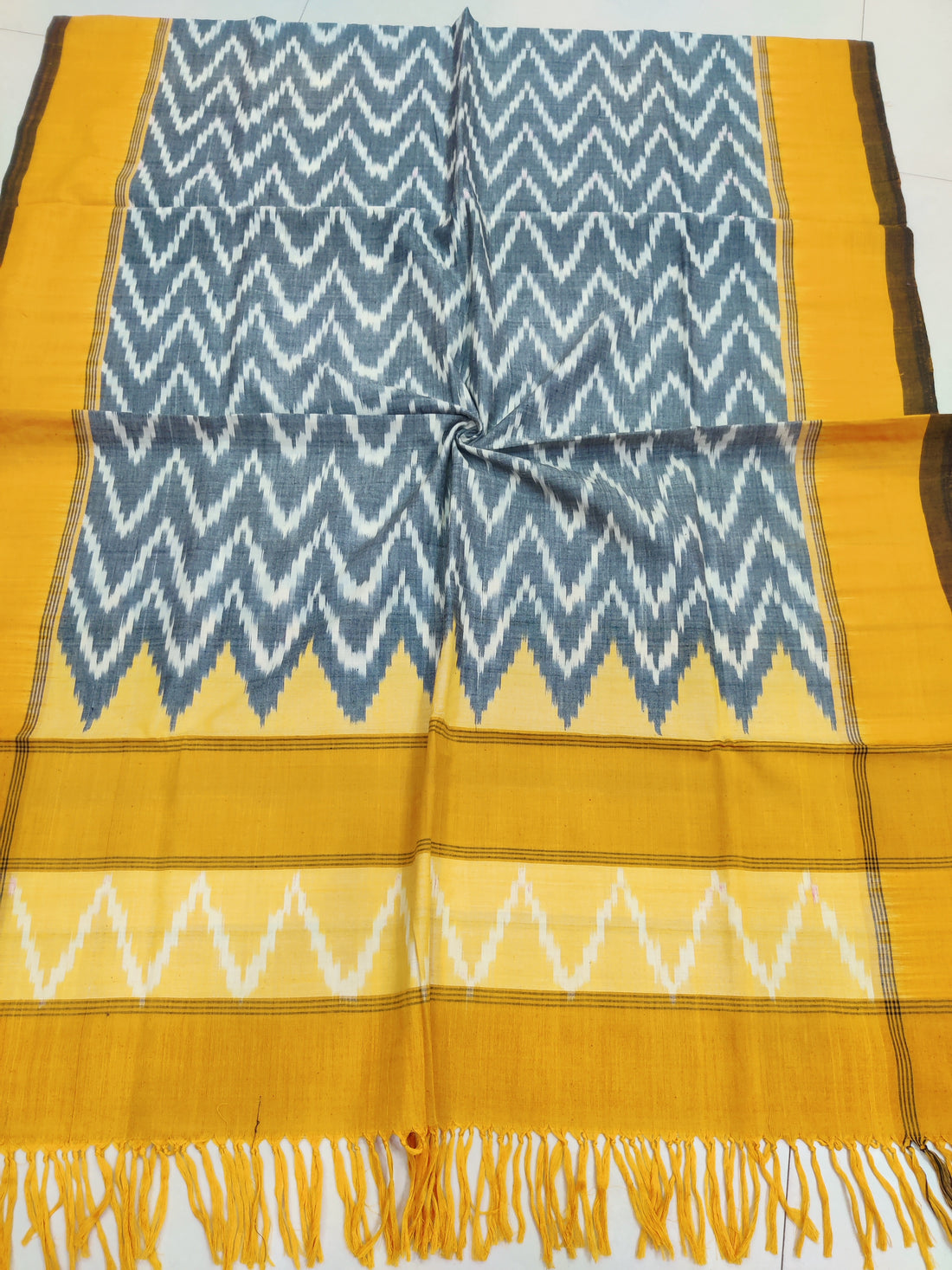 Yellow - POCHAMPALLY DOUBLE IKAT COTTON HANDLOOM DUPATTA 05