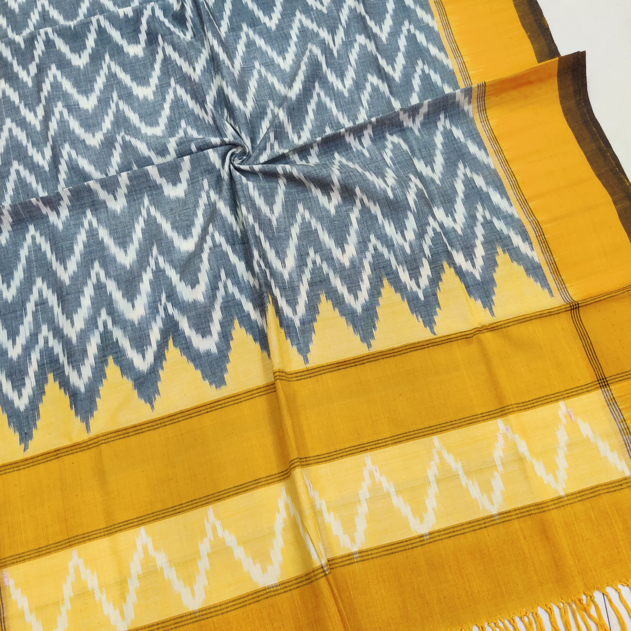 Yellow - POCHAMPALLY DOUBLE IKAT COTTON HANDLOOM DUPATTA 05