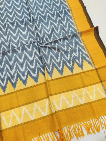 Yellow - POCHAMPALLY DOUBLE IKAT COTTON HANDLOOM DUPATTA 05