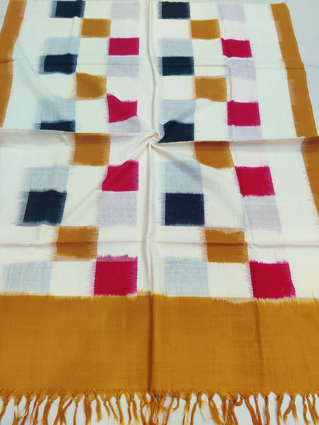 Yellow - POCHAMPALLY DOUBLE IKAT COTTON HANDLOOM DUPATTA 06