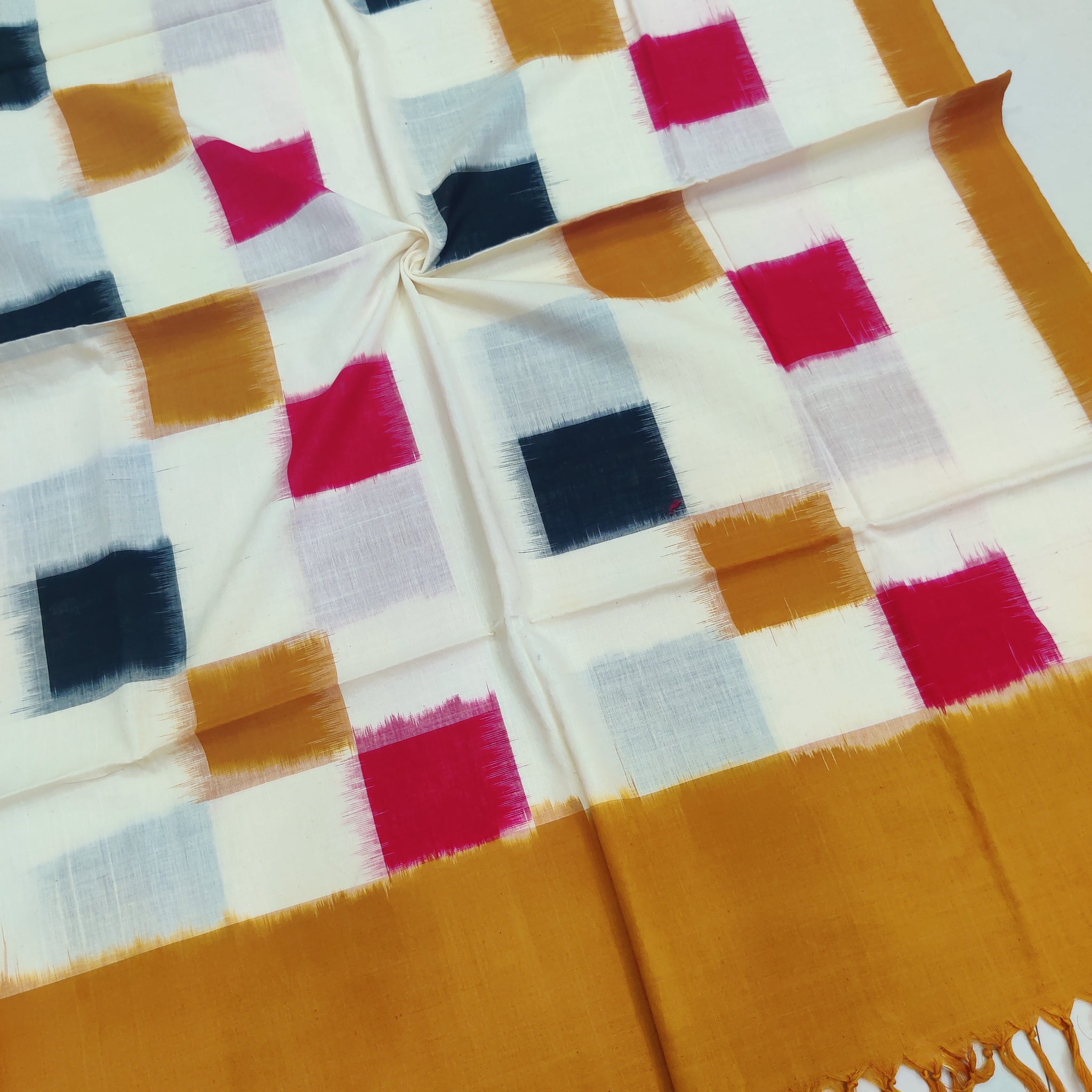 Yellow - POCHAMPALLY DOUBLE IKAT COTTON HANDLOOM DUPATTA 06