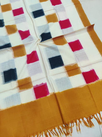 Yellow - POCHAMPALLY DOUBLE IKAT COTTON HANDLOOM DUPATTA 06
