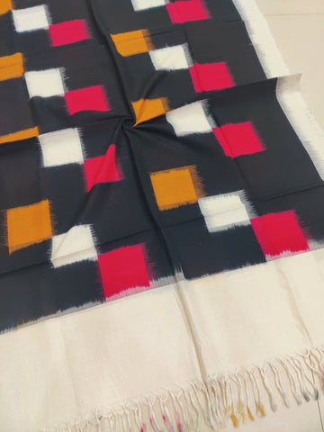 Black - POCHAMPALLY DOUBLE IKAT COTTON HANDLOOM DUPATTA 07