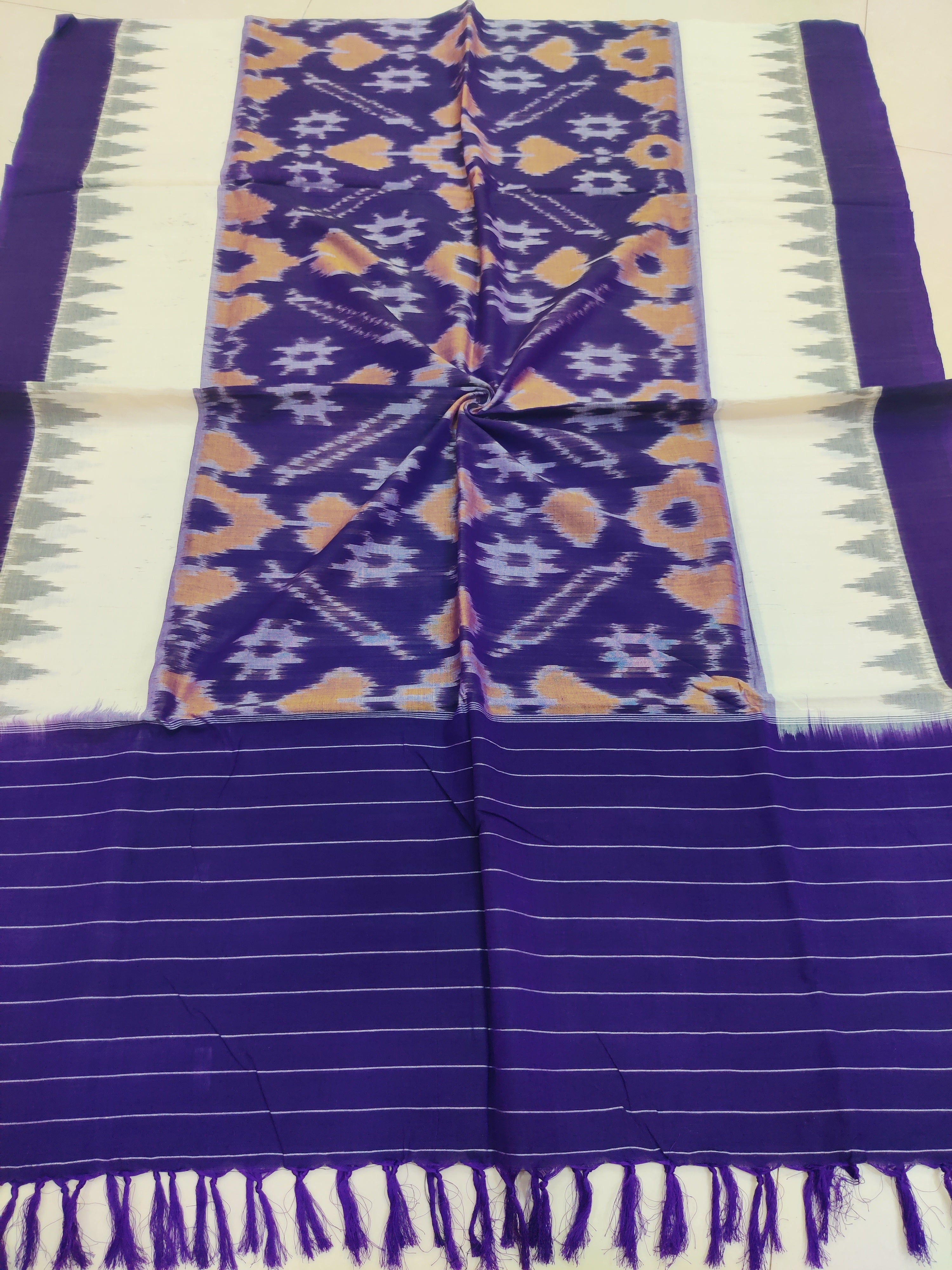 Purple - POCHAMPALLY DOUBLE IKAT COTTON HANDLOOM DUPATTA 08