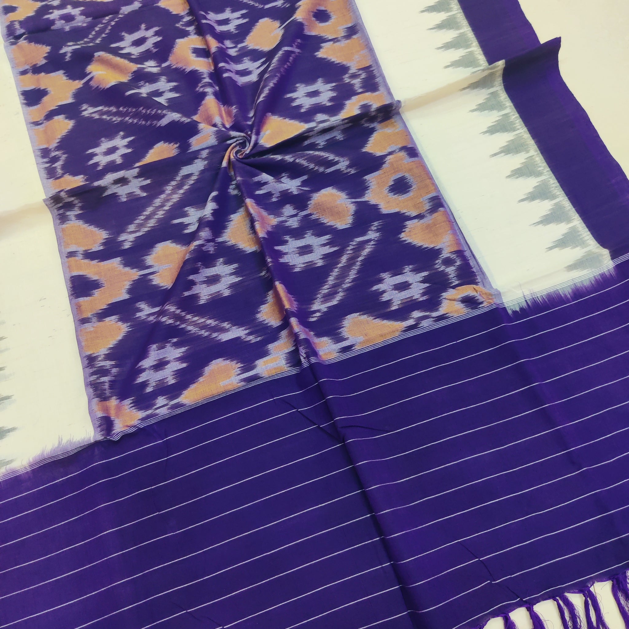 Purple - POCHAMPALLY DOUBLE IKAT COTTON HANDLOOM DUPATTA 08