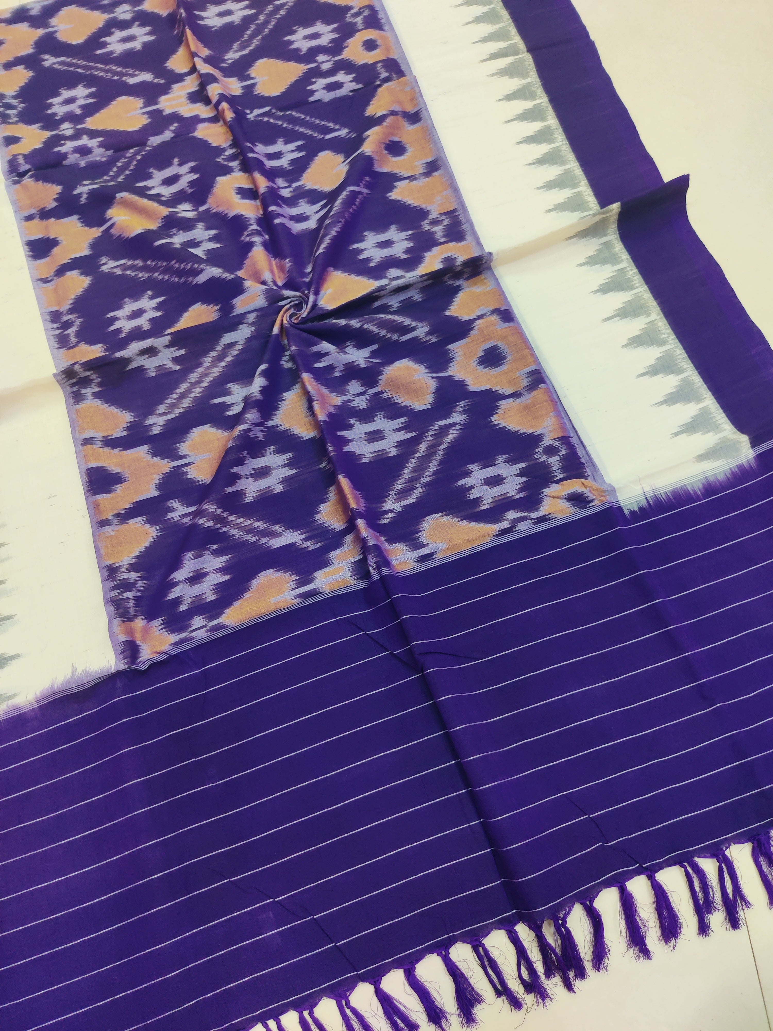 Purple - POCHAMPALLY DOUBLE IKAT COTTON HANDLOOM DUPATTA 08