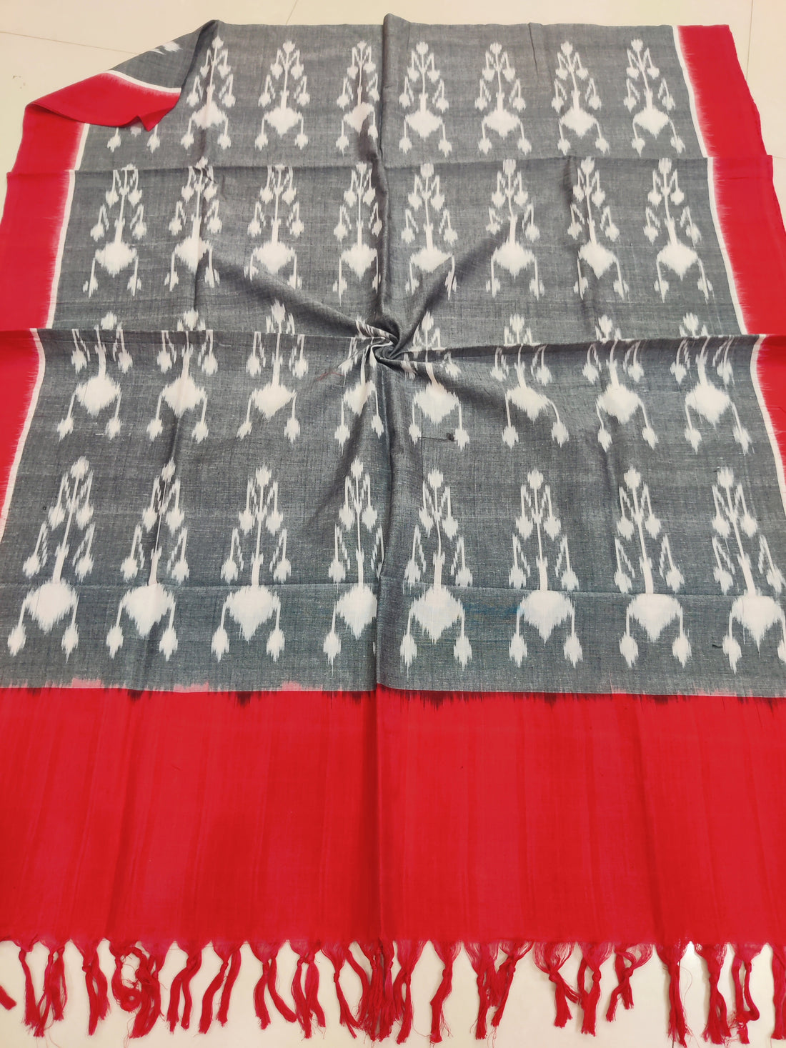 GRAY - POCHAMPALLY DOUBLE IKAT COTTON HANDLOOM DUPATTA 10