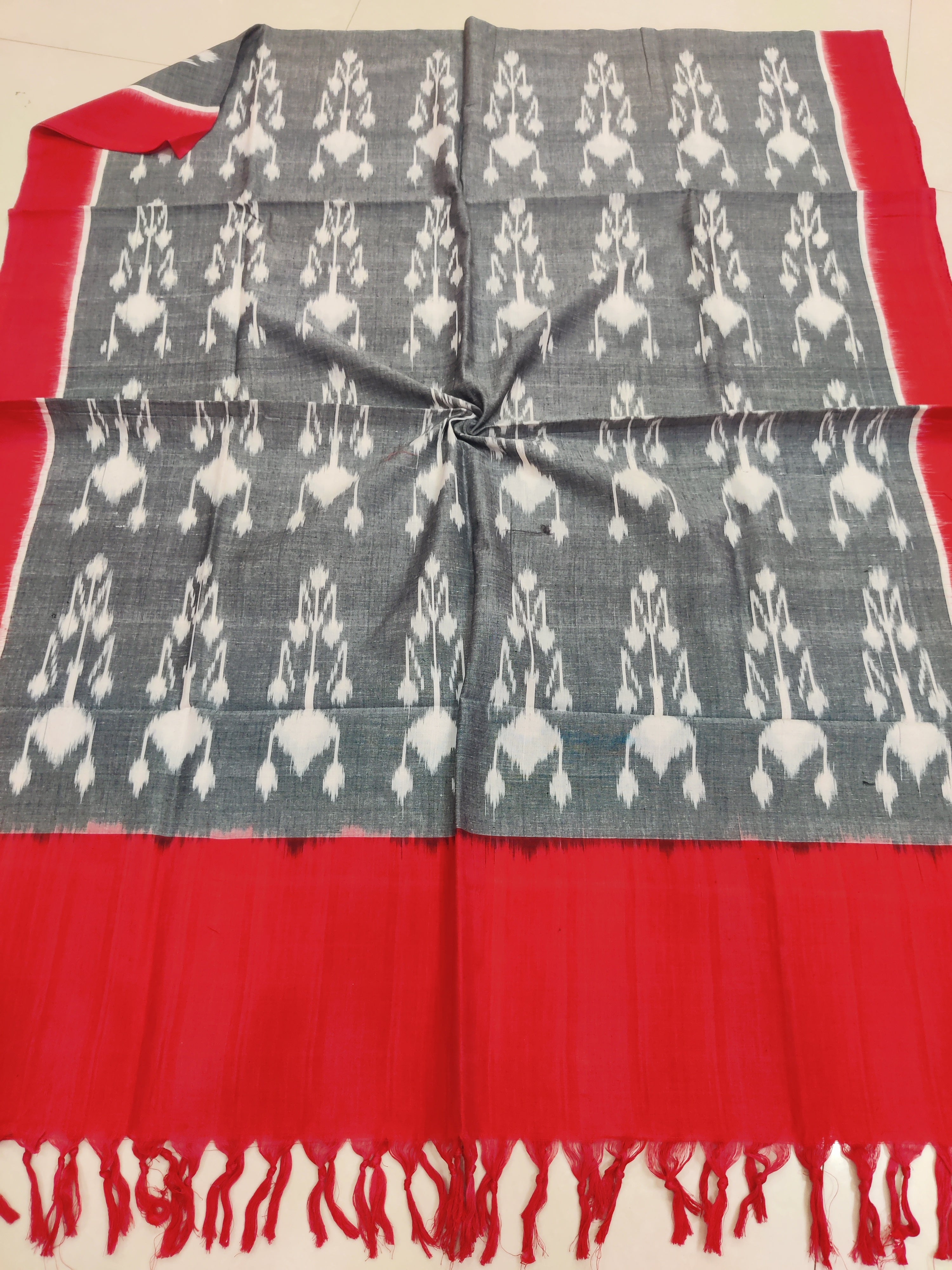 GRAY - POCHAMPALLY DOUBLE IKAT COTTON HANDLOOM DUPATTA 10