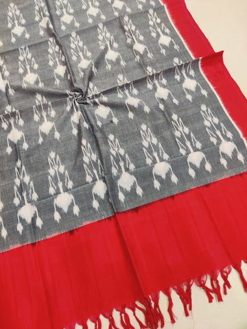 GRAY - POCHAMPALLY DOUBLE IKAT COTTON HANDLOOM DUPATTA 10