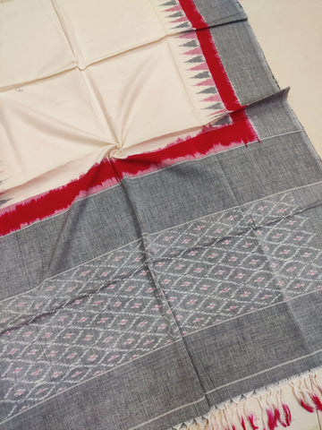 GRAY - POCHAMPALLY DOUBLE IKAT COTTON HANDLOOM DUPATTA 11