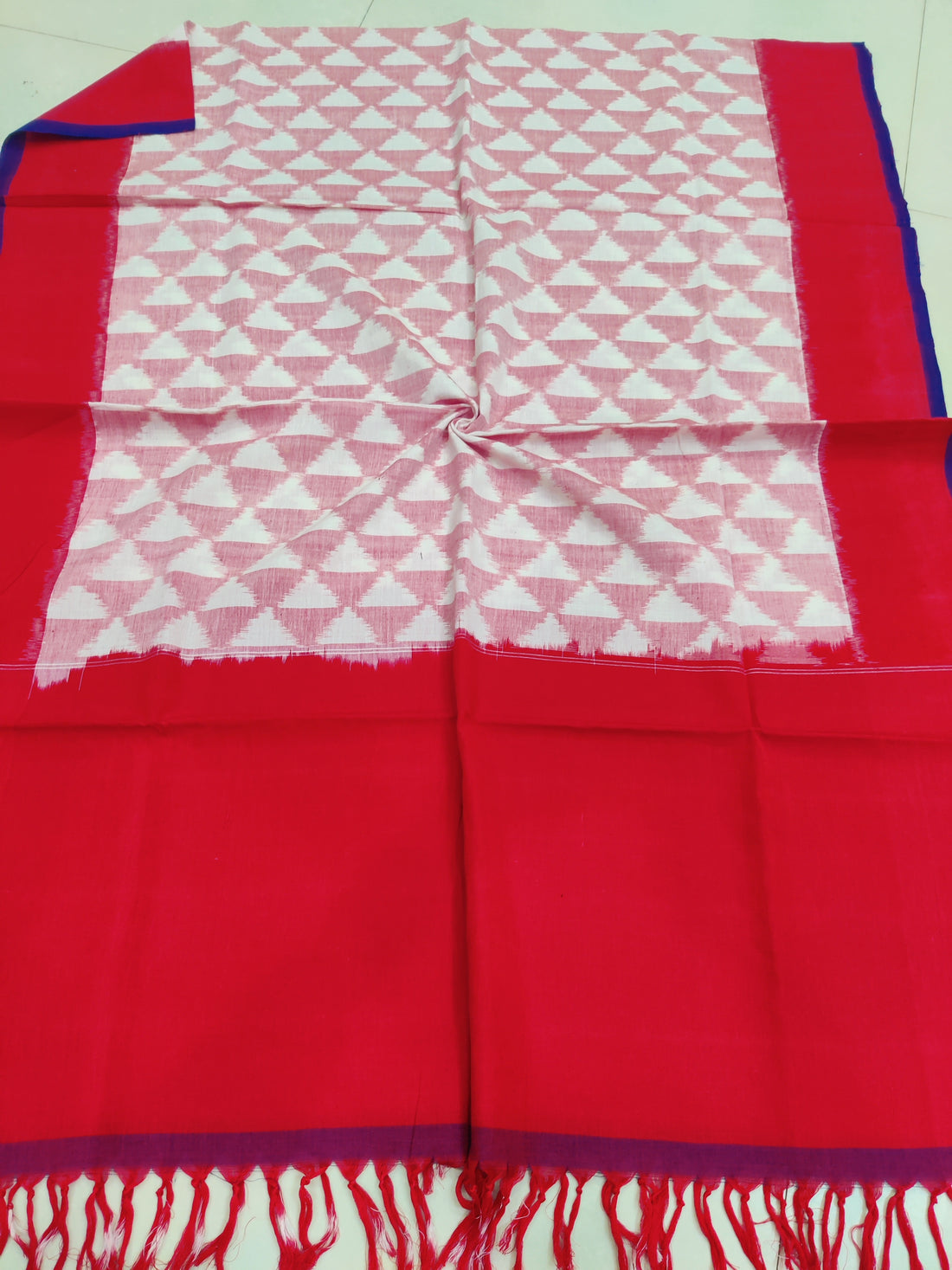RED - POCHAMPALLY DOUBLE IKAT COTTON HANDLOOM DUPATTA 19