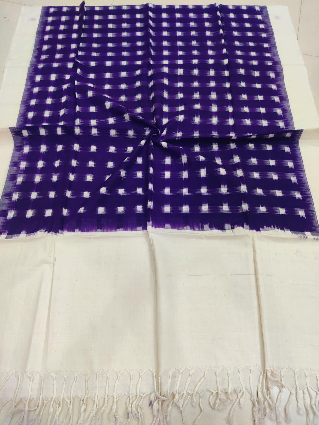 purple - POCHAMPALLY DOUBLE IKAT COTTON HANDLOOM DUPATTA 18