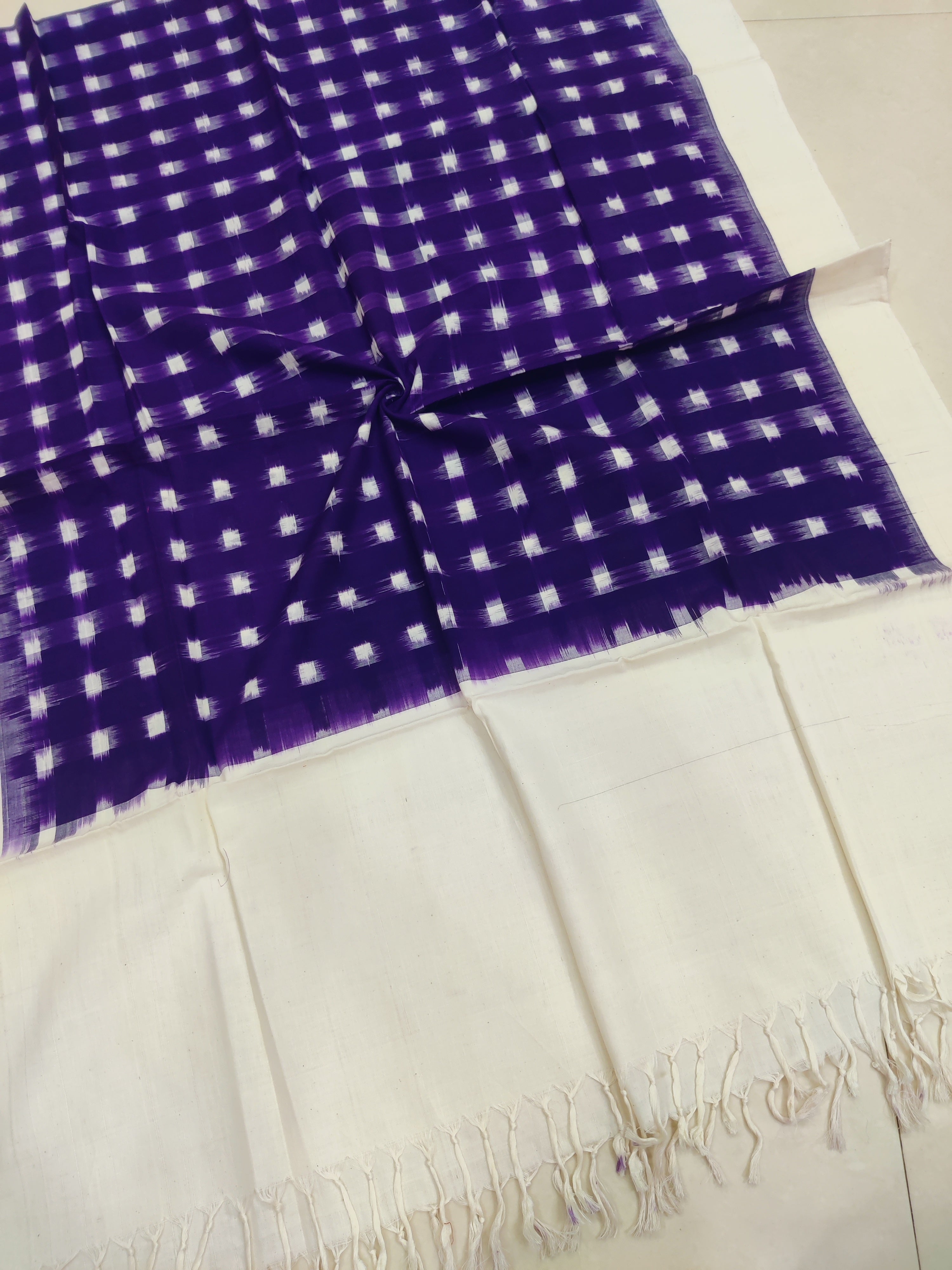 purple - POCHAMPALLY DOUBLE IKAT COTTON HANDLOOM DUPATTA 18