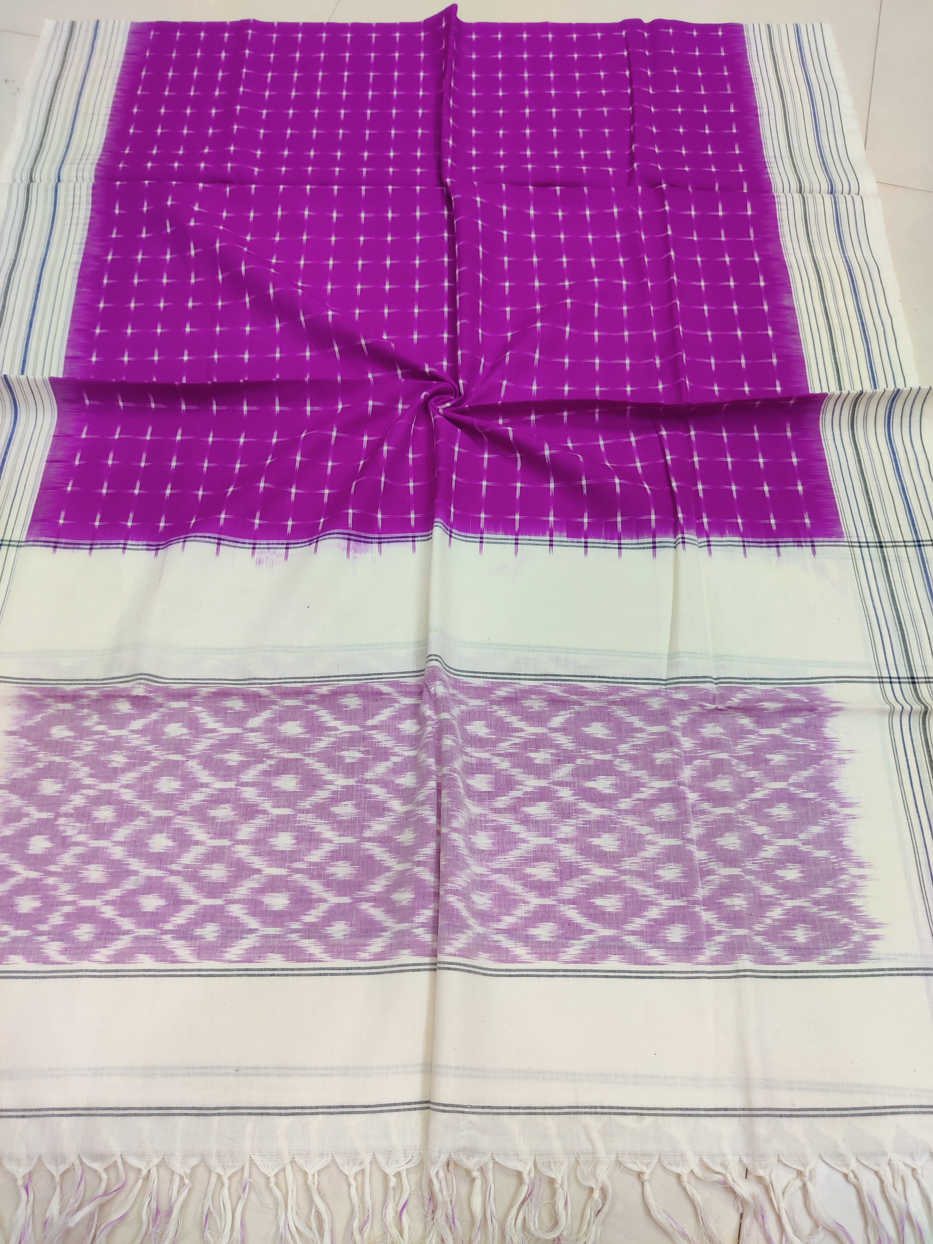 Purple - POCHAMPALLY DOUBLE IKAT COTTON HANDLOOM DUPATTA 20