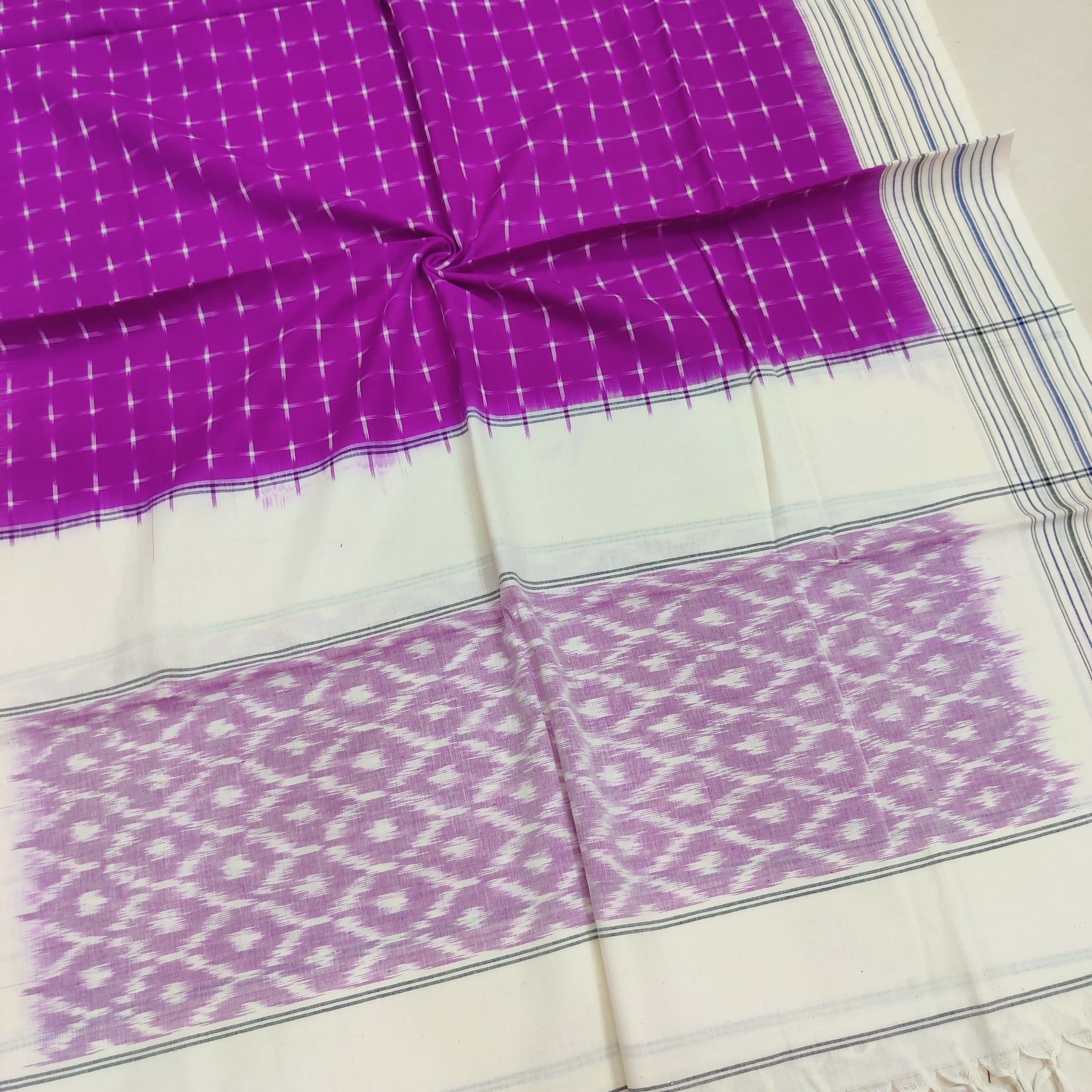Purple - POCHAMPALLY DOUBLE IKAT COTTON HANDLOOM DUPATTA 20