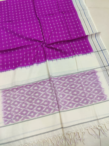 Purple - POCHAMPALLY DOUBLE IKAT COTTON HANDLOOM DUPATTA 20