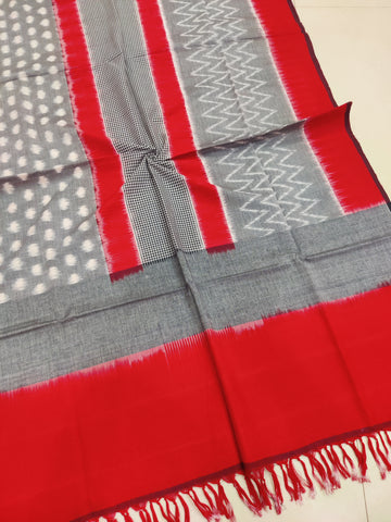 Red - POCHAMPALLY DOUBLE IKAT COTTON HANDLOOM DUPATTA 13