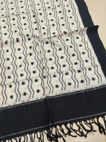 Black - POCHAMPALLY DOUBLE IKAT COTTON HANDLOOM DUPATTA 14