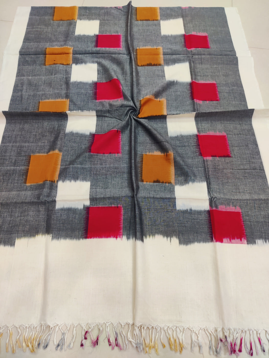 Gray - POCHAMPALLY DOUBLE IKAT COTTON HANDLOOM DUPATTA 16