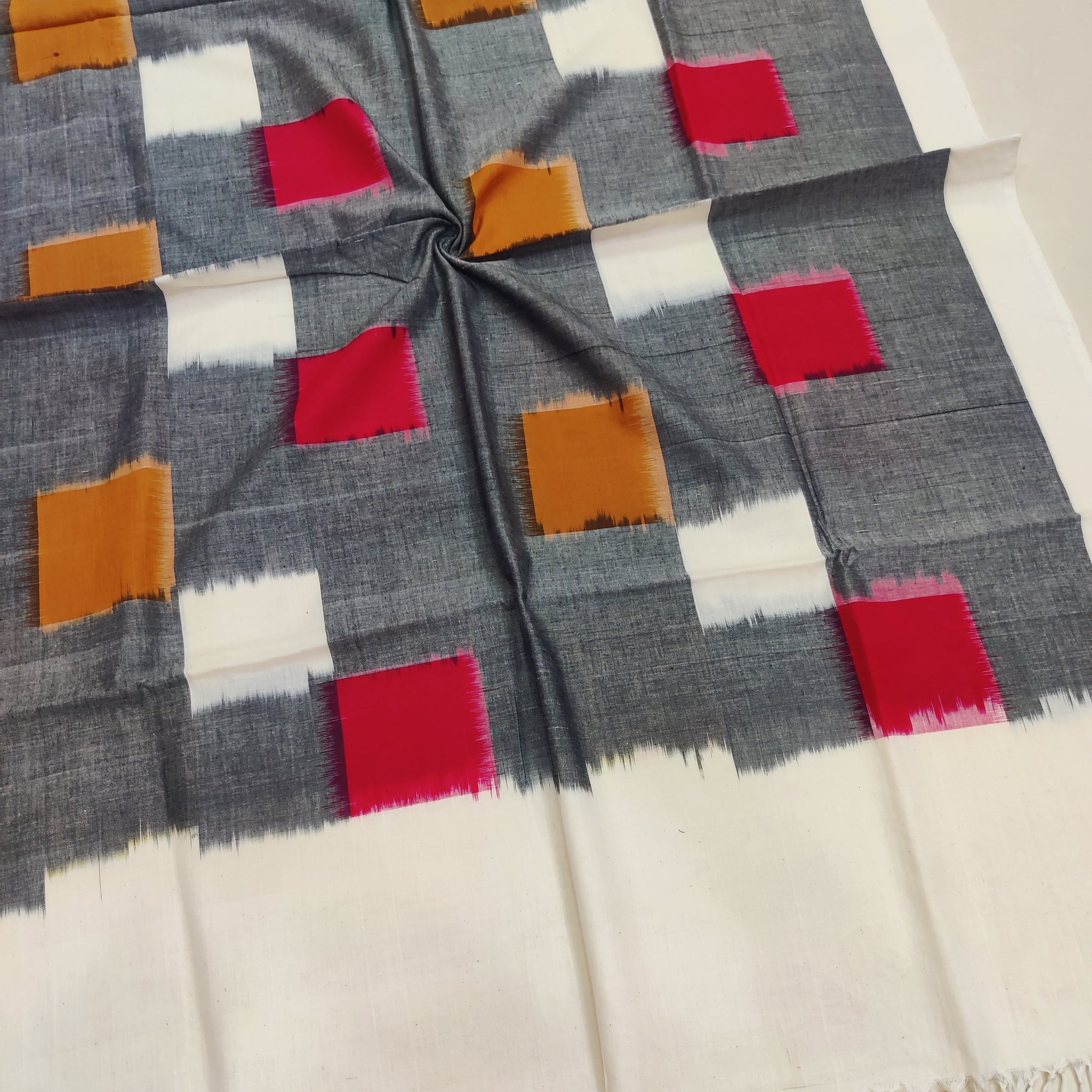 Gray - POCHAMPALLY DOUBLE IKAT COTTON HANDLOOM DUPATTA 16