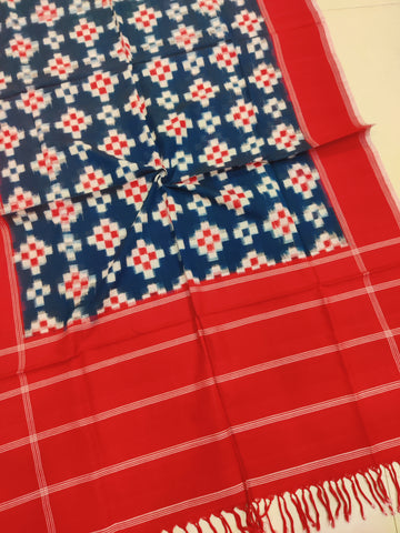 RED - TELIA RUMAL HANDLOOM COTTON POCHAMPALLY DOUBLE IKAT DUPATTA 03