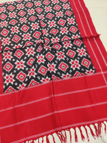 RED - TELIA RUMAL HANDLOOM COTTON POCHAMPALLY DOUBLE IKAT DUPATTA 04