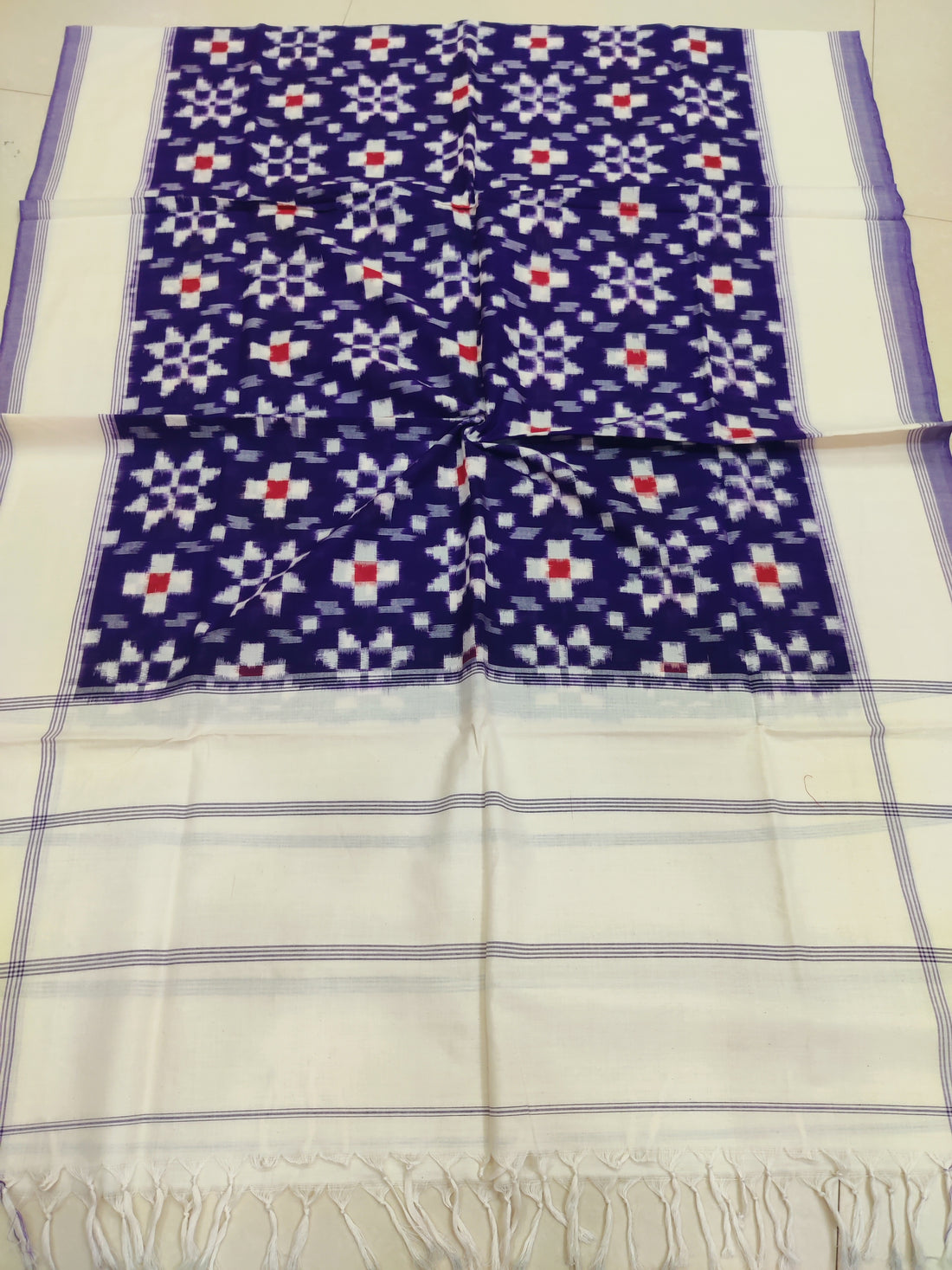 BLUE - TELIA RUMAL HANDLOOM COTTON POCHAMPALLY DOUBLE IKAT DUPATTA 06