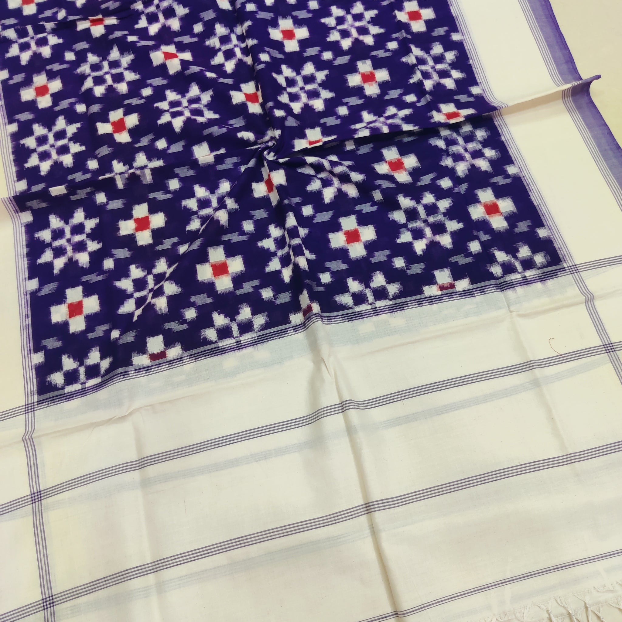 BLUE - TELIA RUMAL HANDLOOM COTTON POCHAMPALLY DOUBLE IKAT DUPATTA 06