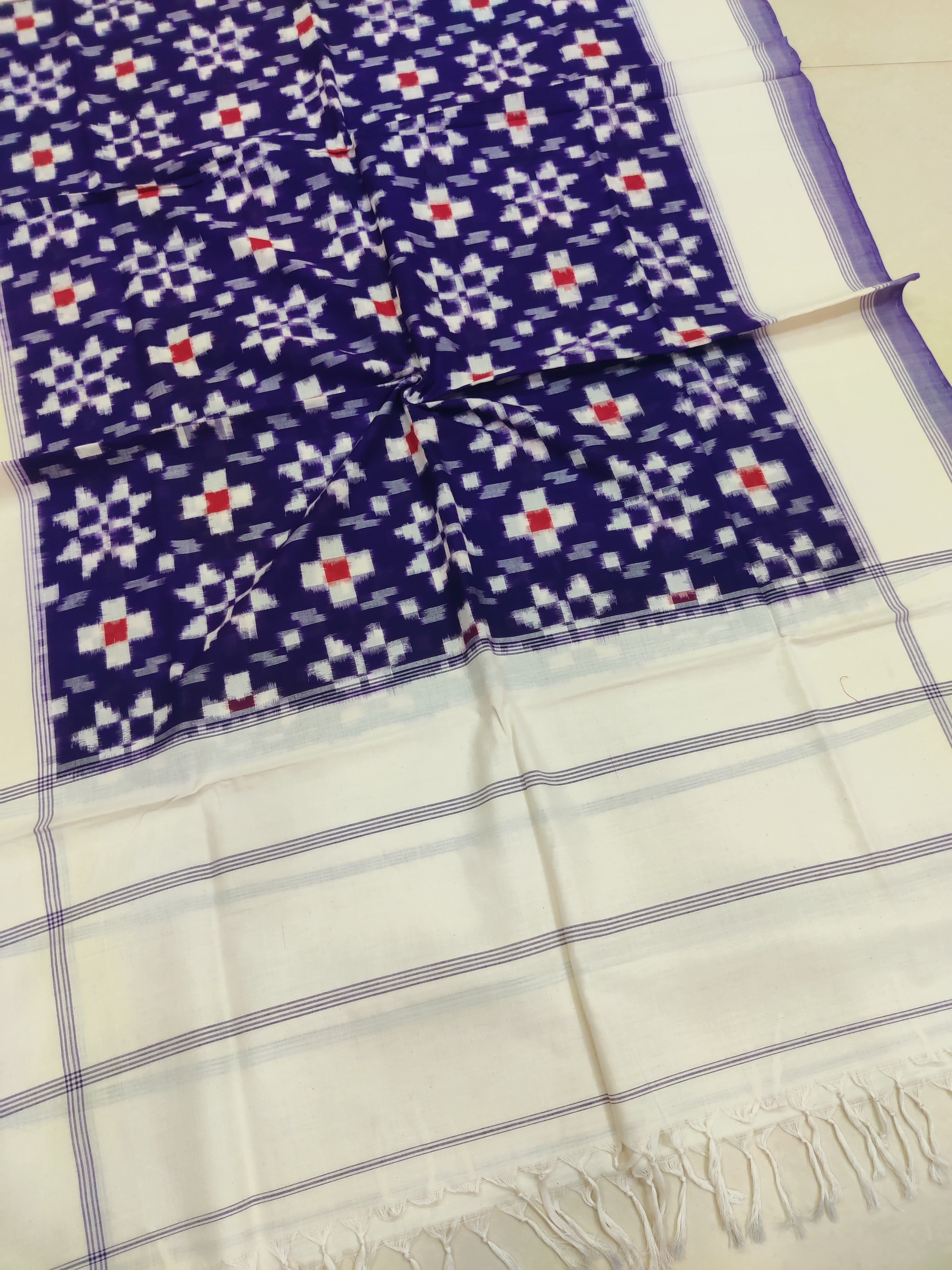 BLUE - TELIA RUMAL HANDLOOM COTTON POCHAMPALLY DOUBLE IKAT DUPATTA 06