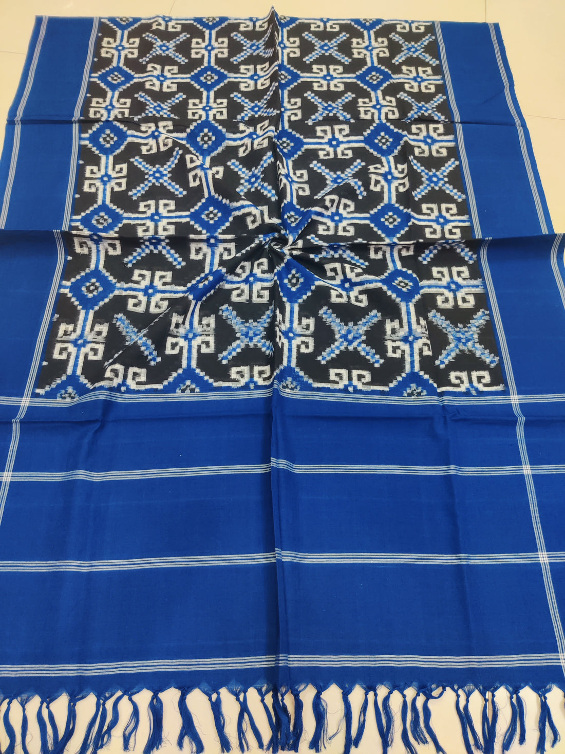 BLUE - TELIA RUMAL HANDLOOM COTTON POCHAMPALLY DOUBLE IKAT DUPATTA 07