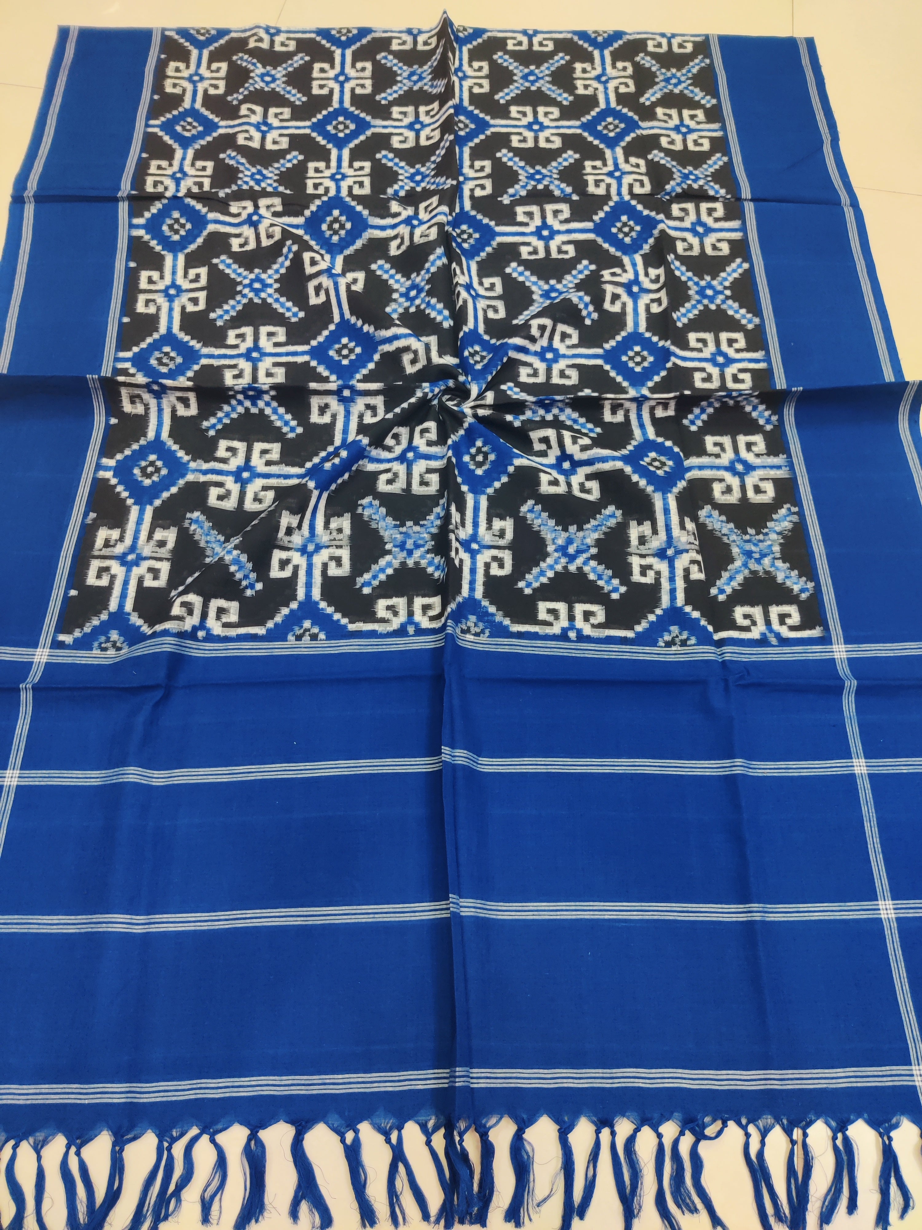 BLUE - TELIA RUMAL HANDLOOM COTTON POCHAMPALLY DOUBLE IKAT DUPATTA 07